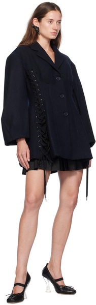 Navy Sculpted Lace-Up Corset Jacket