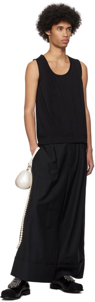 Black Double-Pleated Tank Top