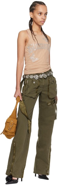 Khaki Garment-Dyed Denim Cargo Pants