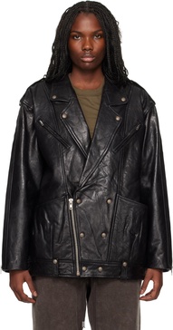 Black Elongated Motorcycle Leather Jacket