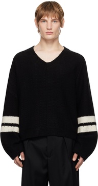 Black Collegiate Stripes Asymmetrical Sweater