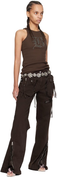 Brown Garment-Dyed Denim Cargo Pants