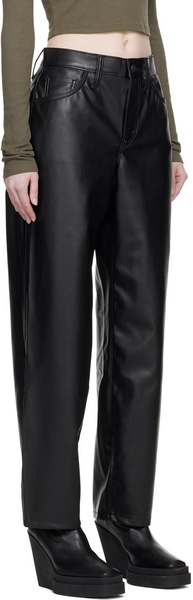 Black Baggy Dad Faux-Leather Trousers