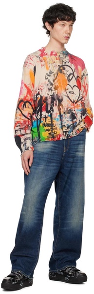 Multicolor Printed Boyfriend Sweater