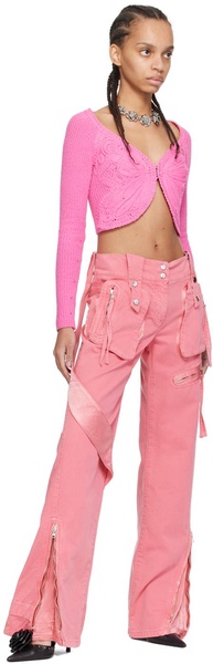 Pink Garment-Dyed Denim Cargo Pants