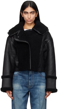 Black Paneled Shearling Jacket