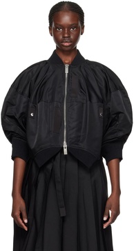 Black Puff Sleeve Bomber Jacket