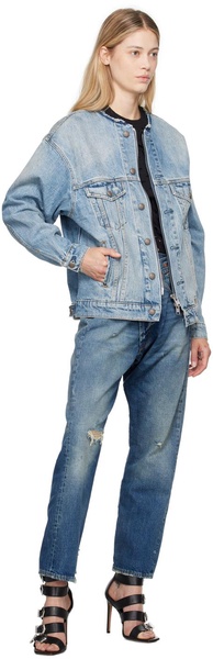 Blue Collarless Denim Jacket