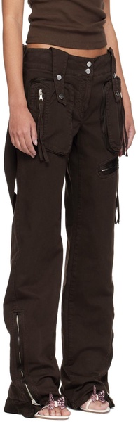 Brown Garment-Dyed Denim Cargo Pants