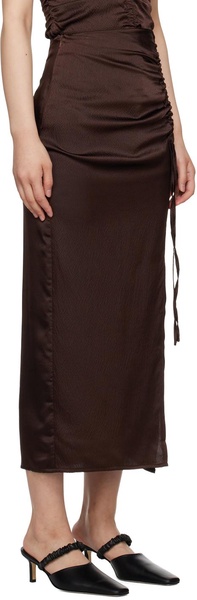 Brown Ruched Midi Skirt