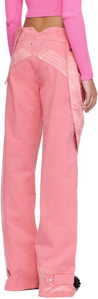 Pink Garment-Dyed Denim Cargo Pants