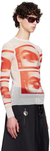 White & Red 'The Eyes And Lips' Long Sleeve T-Shirt