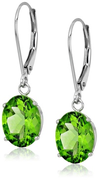 Amazon Essentials 925 Sterling Silver 4.5 Cttw, 8 x 10mm Oval Gemstone Leverback Dangle Earrings, Birthstone Elegant Jewelry for Women (previously Amazon Collection)