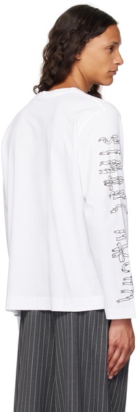 White Printed Ribbon Logo Long Sleeve T-Shirt