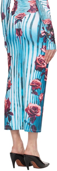 Blue & Red Flower Body Morphing Maxi Skirt