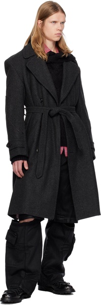 Gray Rovy Double-Breasted Herringbone Trench Coat