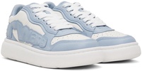 White & Blue Puff Pebble Leather Sneakers