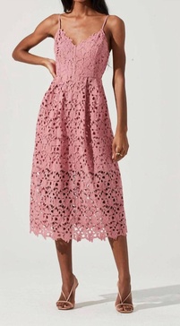 lace a line midi dress in pink mauve