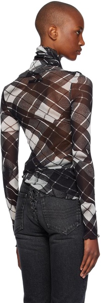 Black & White Distorted Tartan Long Sleeve T-shirt