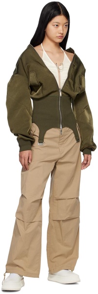 Khaki Convertible Rib Reversible Bomber Jacket