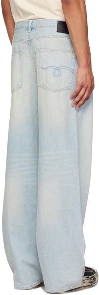 Blue Damon Pleated Wide Leg Jeans