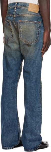 Blue Thrashed Flare Jeans