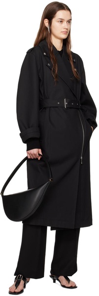 Black Notched Lapel Trench Coat