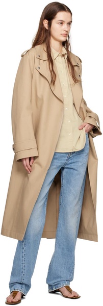 Beige Notched Lapel Trench Coat