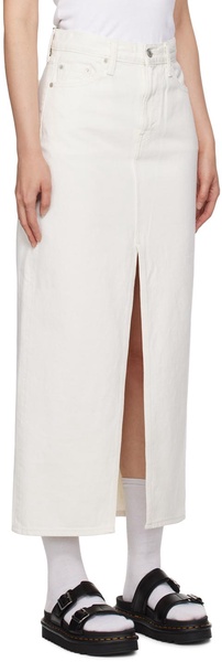 White Ankle Column Denim Midi Skirt