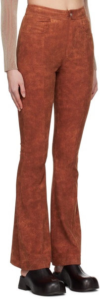 Orange Paneled Faux-Leather Trousers