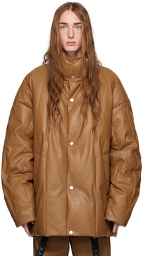 Brown Lambers Faux-Leather Down Jacket