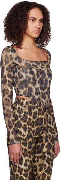 Brown Leopard Maude Long Sleeve Corset