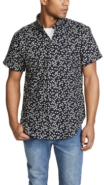 Naked & Famous Denim Men's Short Sleeve Easy Shirt Fit Button Down in Kimono Flowers