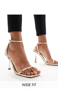 Simmi London Wide Fit Damira strappy barely there sandal in gold