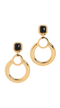 bezel pearl hoop earrings in jet