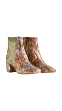 metallic printed ankle boot in caju