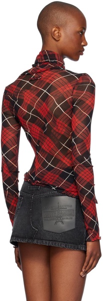 Red & Black Distorted Tartan Long Sleeve T-shirt