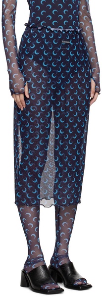 Navy Moon Printed Midi Skirt