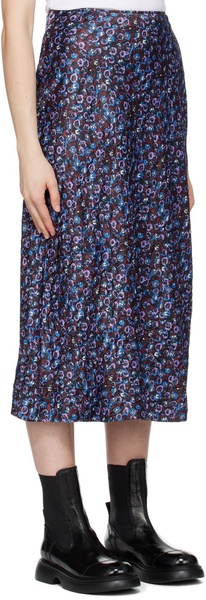 floral-print satin midi skirt