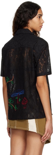 Black Flower Mushroom Embroidered Shirt