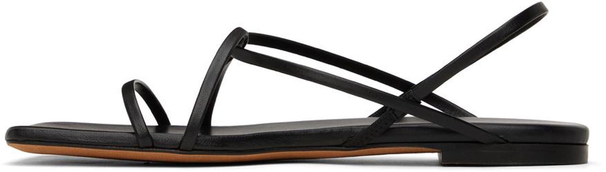 Black Square Strappy Flat Sandals