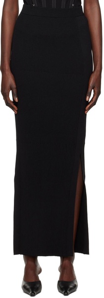 Black Gradient Rib Maxi Skirt