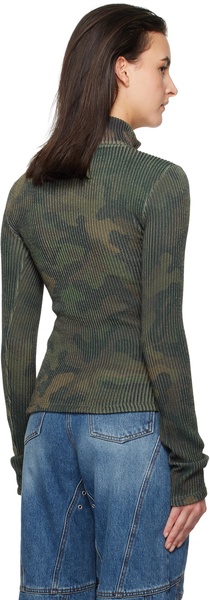 Khaki Camouflage Printed Knit Sweater