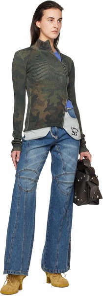 Khaki Camouflage Printed Knit Sweater