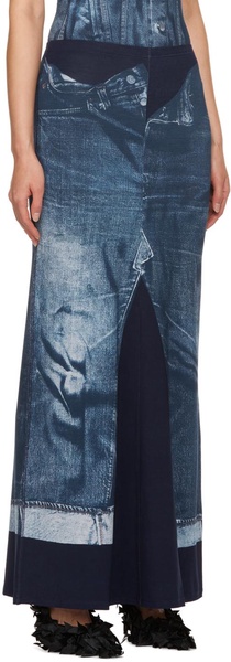 Blue Trompe L'oeil Maxi Skirt