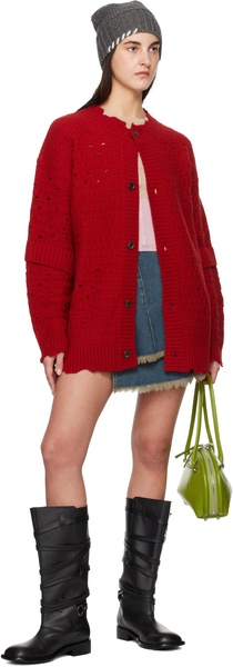 Red Roghen Wool Long Cardigan