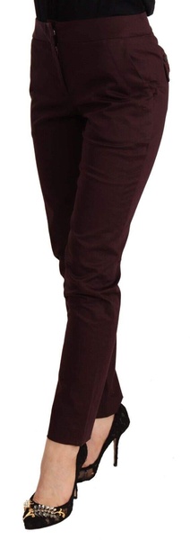 Just Cavalli Maroon Mid Waist Skinny  Trouser Pants