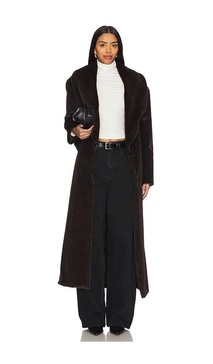 Faux Fur Long Line Belted Coat