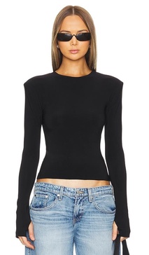 Shoulder Pad Long Sleeve Crew Top