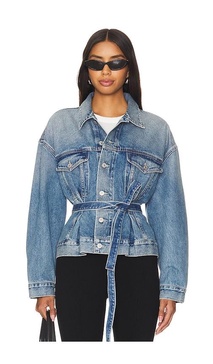 Leela Belted Denim Peplum Jacket